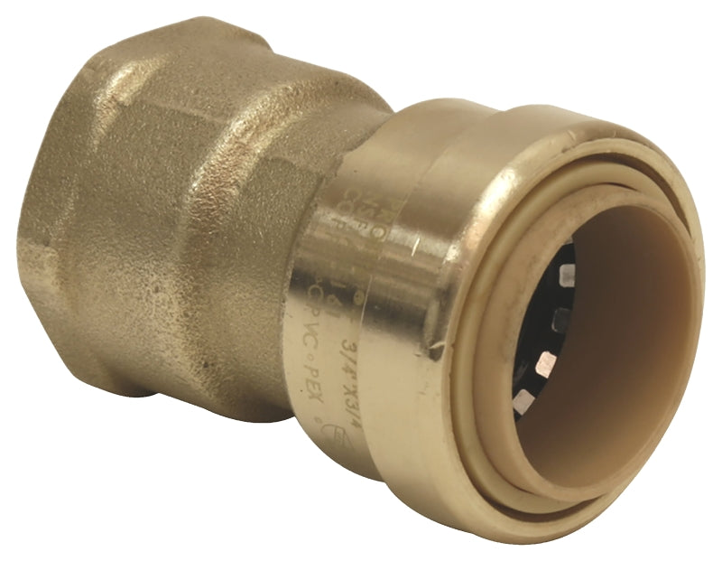 B & K ProLine Series 630-204HC Adapter, 3/4 in, Push-Fit x FPT, Brass, 200 psi Pressure