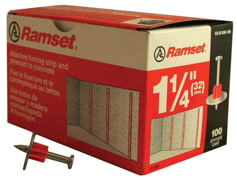 Ramset 1510SD Washered Pin, 0.145 in Dia Shank, Steel, Zinc