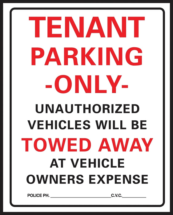 Hy-Ko 701 Parking Sign, Rectangular, Black/Red Legend, White Background, Plastic, 15 in W x 19 in H Dimensions