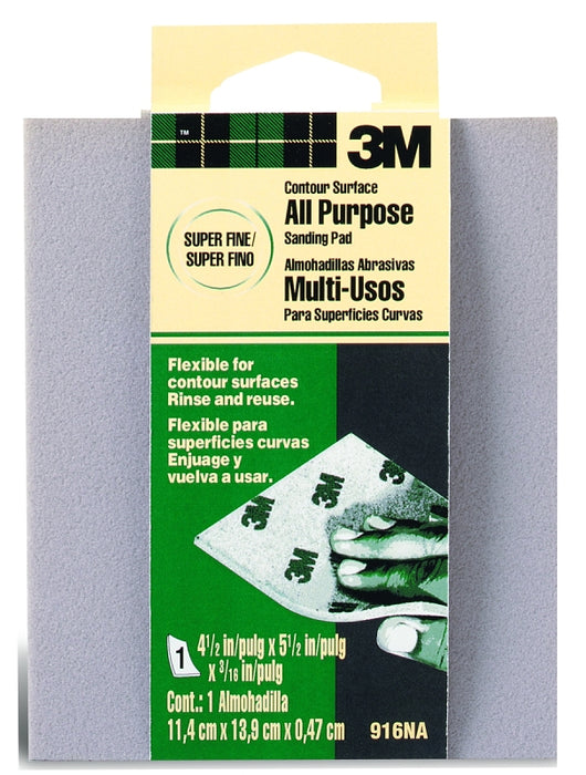 3M 916 Sanding Sponge, 5-1/2 in L, 4-1/2 in W, 180 Grit, Extra Fine