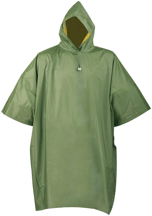 Diamondback 2690 Poncho, One-Size, PVC, Olive/Yellow, Drawstring Collar, Side Snap Closure