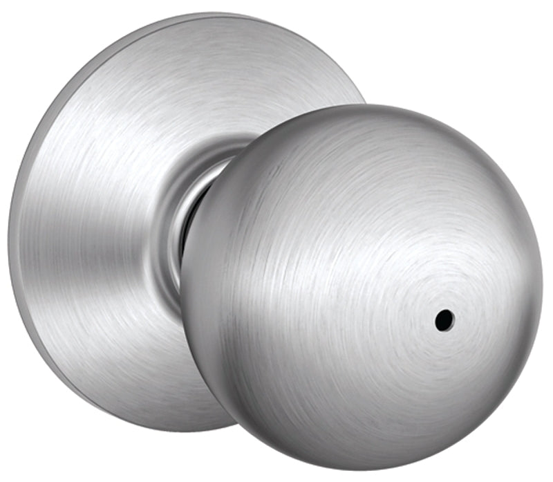 Schlage Orbit Series F40 ORB 626 Privacy Lockset, Round Design, Knob Handle, Satin Chrome, Metal, Interior Locking