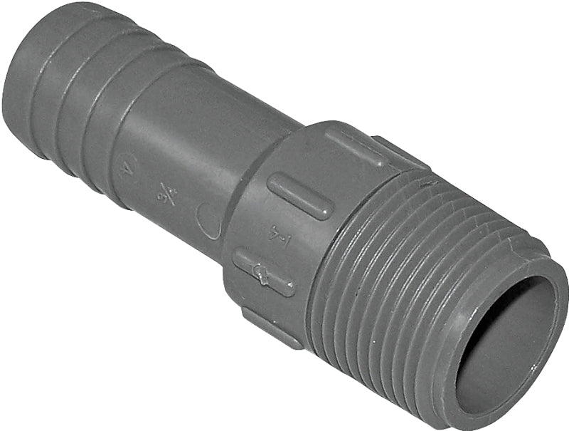 Boshart UPPA-07 Pipe Adapter, 3/4 in, MPT x Insert, Polyethylene, Gray