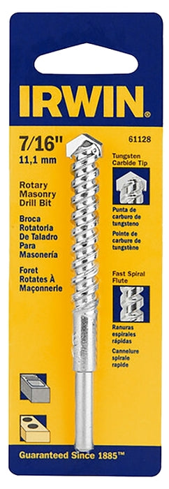 Irwin 61128 Drill Bit, 7/16 in Dia, 4 in OAL, Spiral Flute, 1-Flute, 1/4 in Dia Shank, Straight Shank