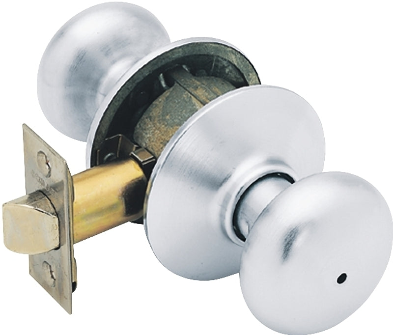 Schlage Plymouth Series F40 PLY 626 Privacy Lockset, Round Design, Knob Handle, Satin Chrome, Metal, Interior Locking