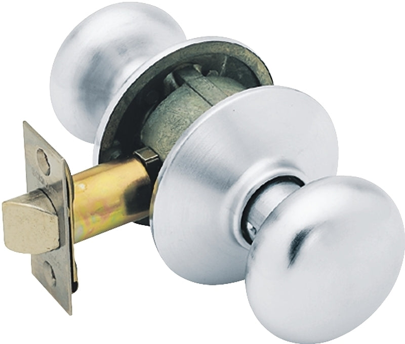 Schlage Plymouth Series F10 PLY 626 Passage Knob, Metal, Satin Chrome, 2-3/8, 2-3/4 in Backset, 1.63 x 2.25 in Strike