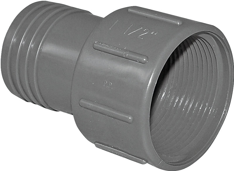 Boshart UPVCFA-15 Pipe Adapter, 1-1/2 in, FPT x Insert, PVC, Gray