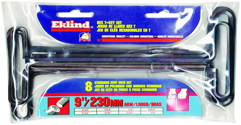 Eklind 33198 Hex T-Key Set, Includes: 3/32 to 1/4 in Hex T-Keys, 8-Piece, Steel