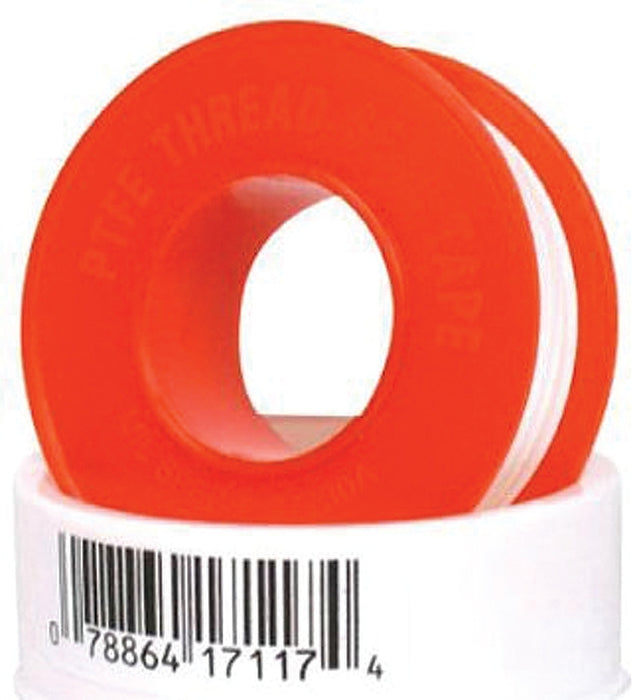 Harvey 17117B Thread Seal Tape, 520 in L, 1/2 in W, PTFE, Red/White