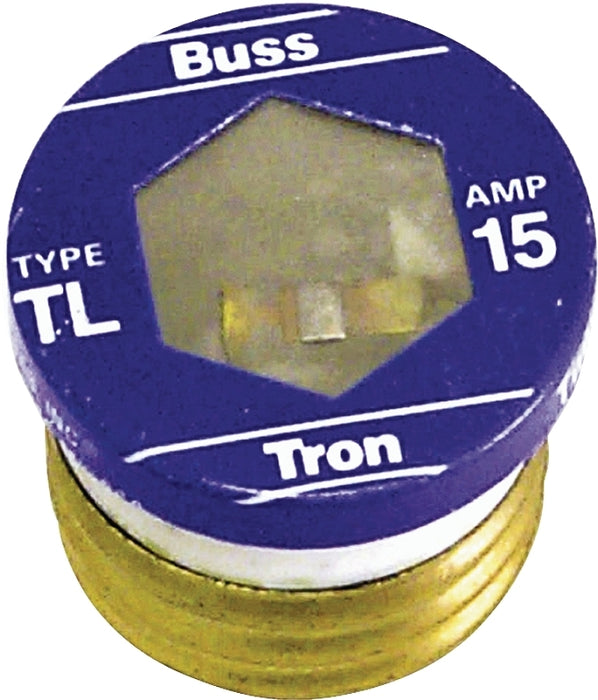 Bussmann BP/TL-15 Plug Fuse, 15 A, 125 V, 10 kA Interrupt, Plastic Body, Time Delay Fuse