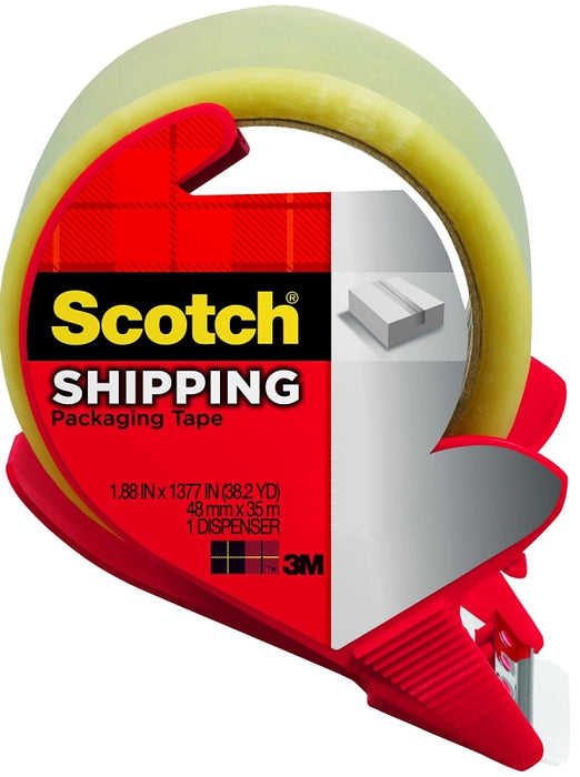 Scotch 3350S-RD Packaging Tape, Lightweight, 54.6 yd L, Clear, 1.88 in W, Polypropylene Backing