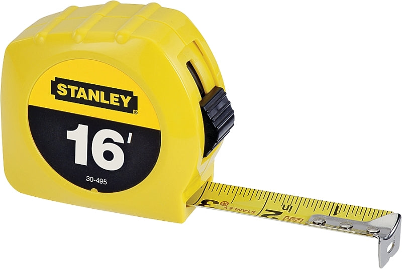 STANLEY 30-495 Measuring Tape, 16 ft L Blade, 3/4 in W Blade, Steel Blade, ABS Case, Yellow Case, 7 ft Standout