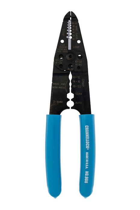 Channellock 908 Wire Stripper, 22 to 10 AWG Wire, 22 to 10 AWG Cutting Capacity, 8-1/4 in OAL, Gripper Handle