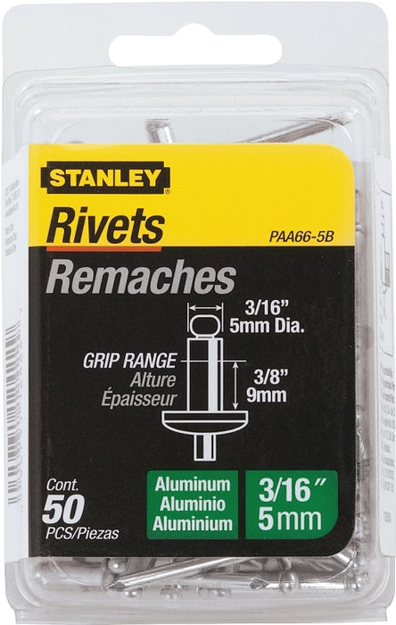 STANLEY PAA66-5B Pop Rivet, Reusable, Aluminum, 50/PK