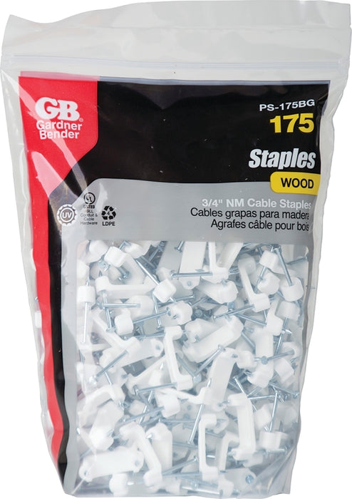 Gardner Bender PS-175BG/J Cable Staple, 3/4 in W Crown, 1-1/4 in L Leg, Plastic/Polyethylene, 175 BAG