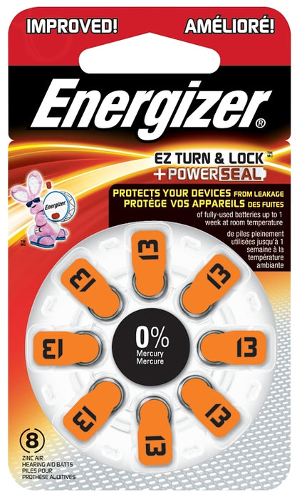 Energizer 13CR-6ENRUS Hearing Aid Battery, 1.4 V Battery, 242 mAh, Zinc-Air