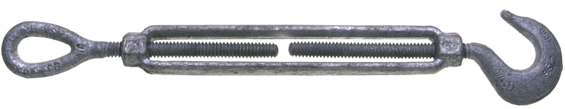 Baron 16-1/2X6 Turnbuckle, 1500 lb Working Load, 1/2 in Thread, Hook, Eye, 6 in L Take-Up, Galvanized Steel