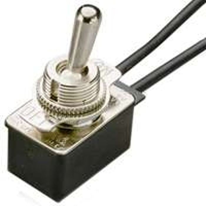 Gardner Bender GSW-18 Toggle Switch, 125/250 VAC, SPST, Lead Wire Terminal, Steel Housing Material, Silver