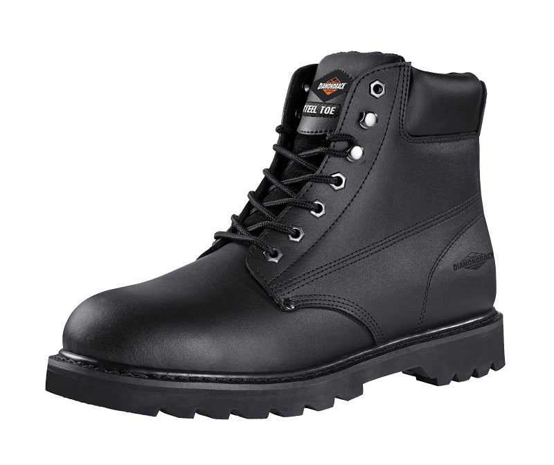 Diamondback 655SS-8 Work Boots, 8, Medium W, Black, Leather, Lace-Up, With Lining