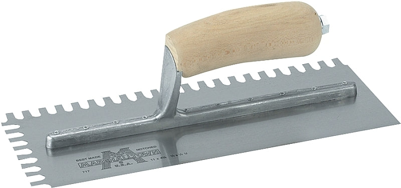 Marshalltown 704S Trowel, 3/32 in W x 3/32 in D Notch, 11 in L, 4-1/2 in W, U Notch, Curved Handle