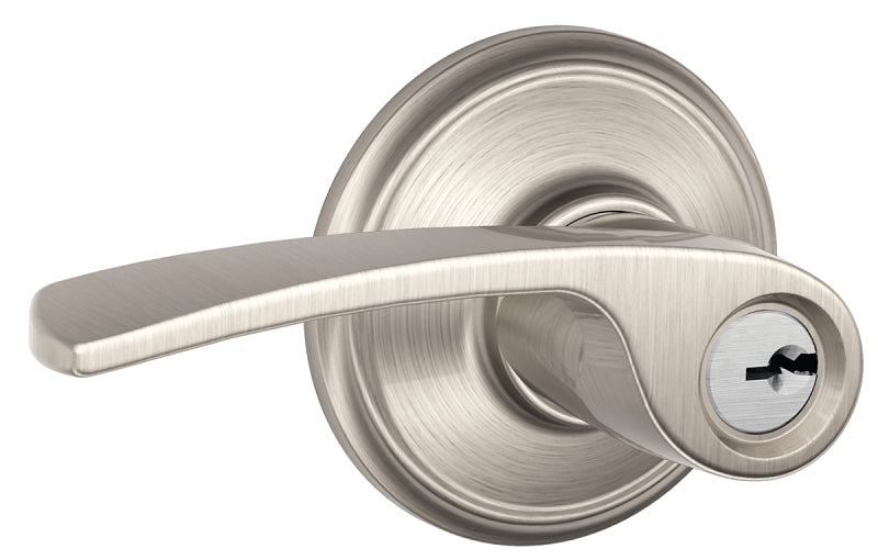 Schlage Merano Series F51AV MER 619 Entry Lever, Mechanical Lock, Satin Nickel, Metal, Residential, 2 Grade