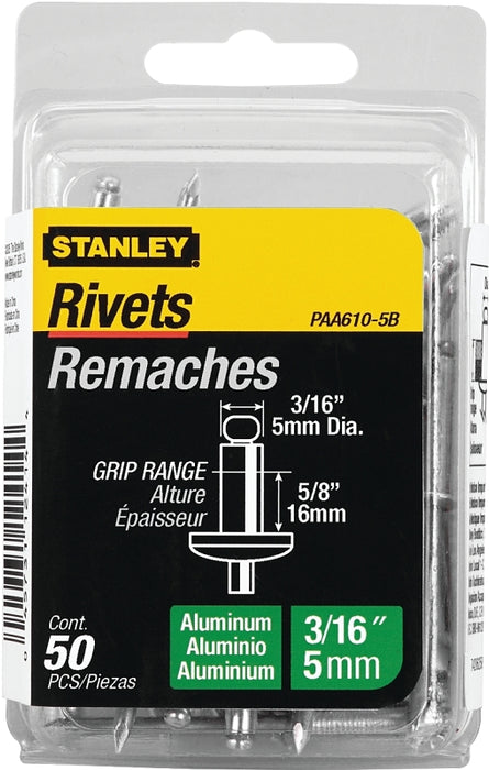 STANLEY PAA610-5B Pop Rivet, Reusable, Aluminum, 50/PK