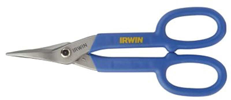 Irwin 23010 Tinner Snip, 10 in OAL, 2 in L Cut, Curved, Straight Cut, Steel Blade, Double-Dipped Handle, Yellow Handle