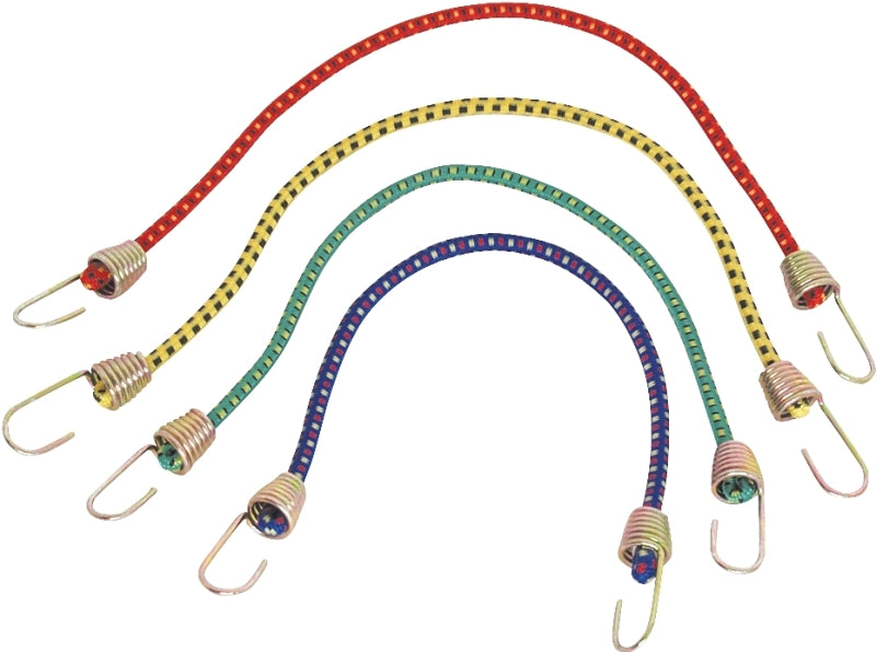 ProSource FH64074 Stretch Cord, 4 mm Dia, 10 in L, Blue/Green/Red/Yellow, Hook End