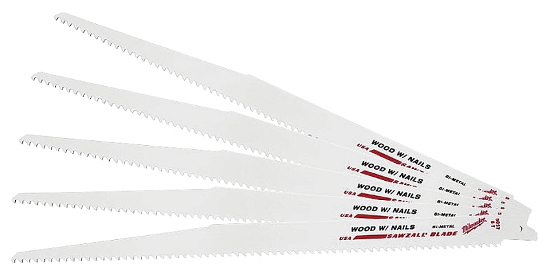 Milwaukee 48-00-5037 Reciprocating Saw Blade, Applicable Materials: Nail-Embedded Wood, 3/4 in W, 12 in L, 5 TPI