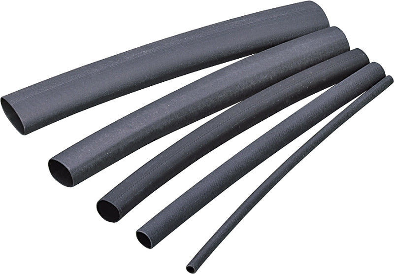 Gardner Bender HST-250 Heat Shrink Tubing, 1/4 to 1/8 in Dia, 4 in L, Polyolefin, Black