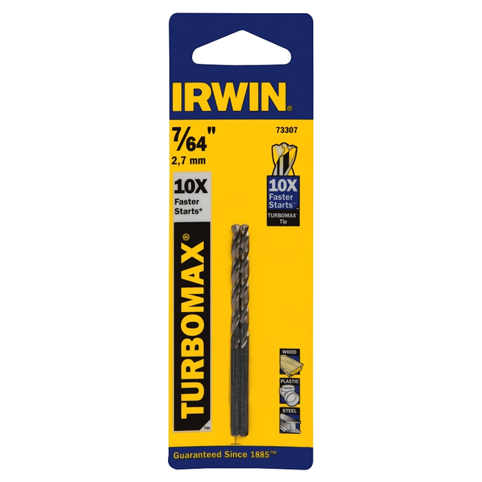 Irwin 73307 Jobber Drill Bit, 7/64 in Dia, 2-5/8 in OAL, Spiral Flute, 7/64 in Dia Shank, 3-Flat Shank