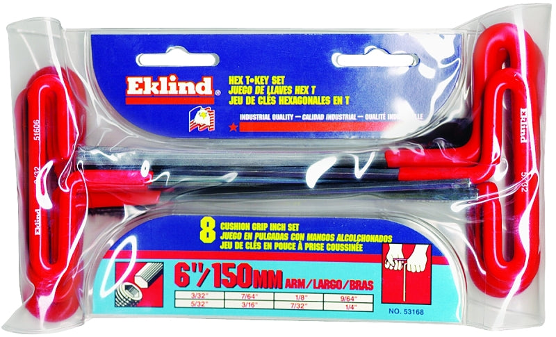 Eklind 53168 Hex T-Key Set, Includes: 3/32 to 1/4 in Hex T-Keys, 8-Piece