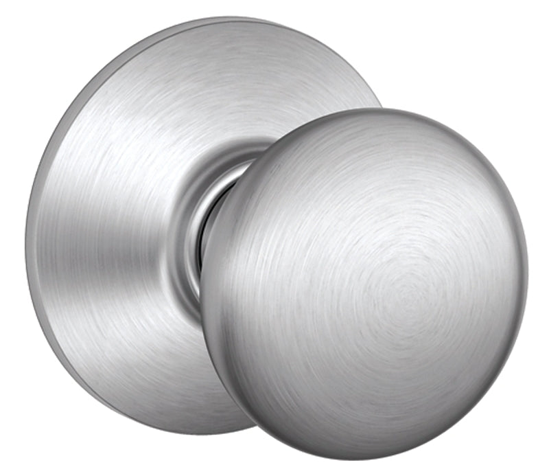 Schlage Plymouth Series F10CSV 626 Passage Knob, Metal, Satin Chrome, 2-3/8, 2-3/4 in Backset, 1.63 x 2.25 in Strike