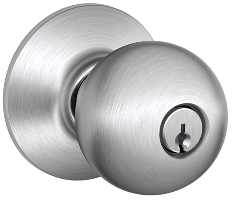 Schlage Orbit Series F51A CSVORB626KA4 Entry Knob, Knob Handle, Satin Chrome, Metal, C Keyway, Residential, 2 Grade