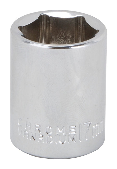 Vulcan MT649925 Drive Socket, 17 mm Socket, 3/8 in Drive, 6-Point, Chrome Vanadium Steel, Chrome