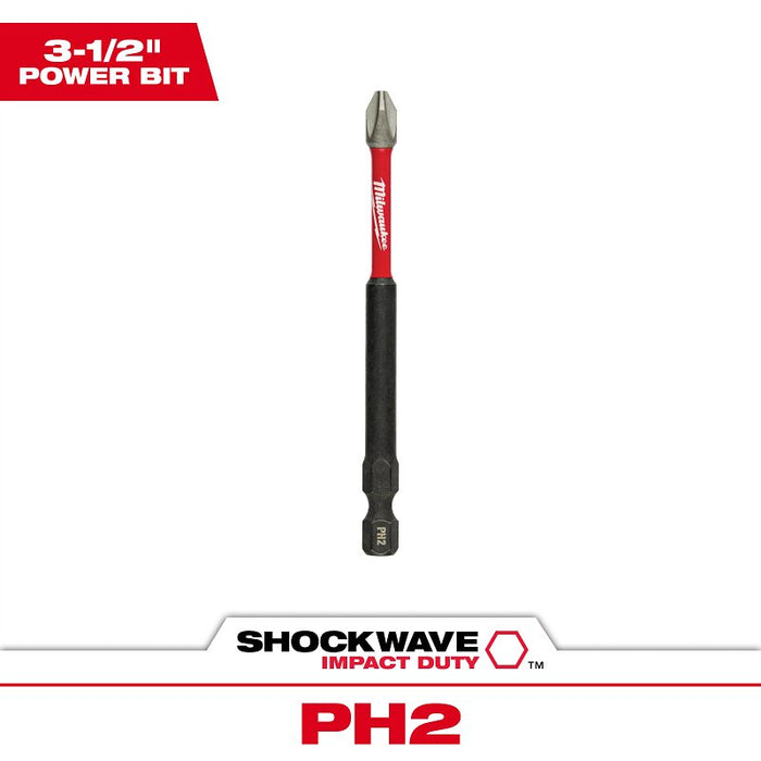 Milwaukee SHOCKWAVE 48-32-4562 Power Bit, #2 Drive, Phillips Drive, 1/4 in Shank, Hex Shank, 3-1/2 in L