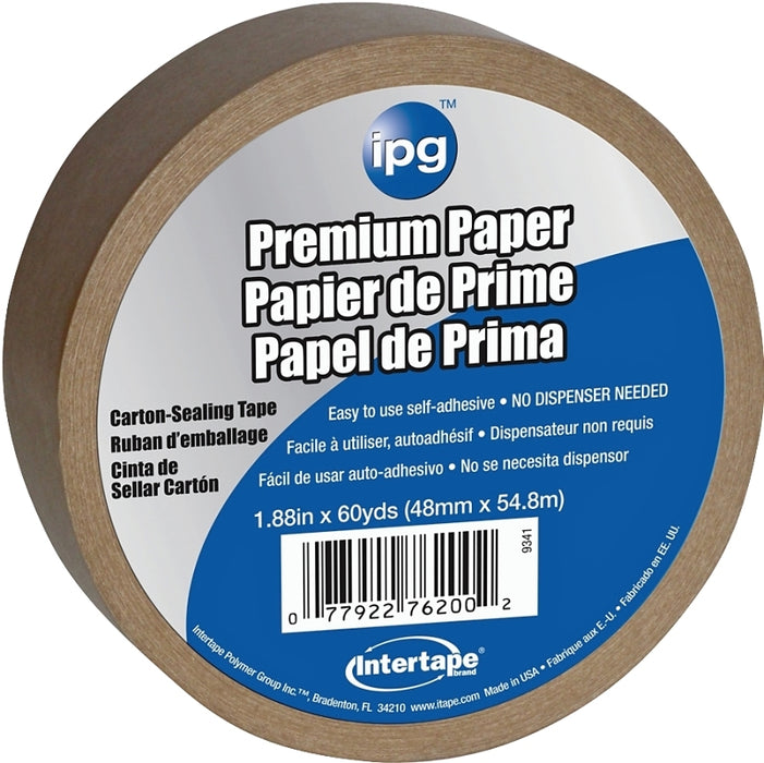 IPG 9341 Packaging Tape, 54.8 m L, 1.88 in W, Kraft Flat Back Paper Backing, Brown