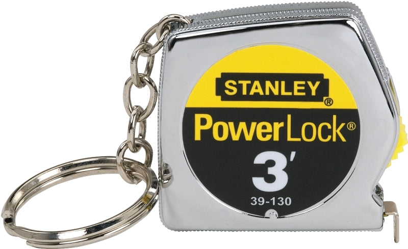 STANLEY 39-130 Measuring Tape, 3 ft L Blade, 1/4 in W Blade, Steel Blade, ABS Case, Chrome Case