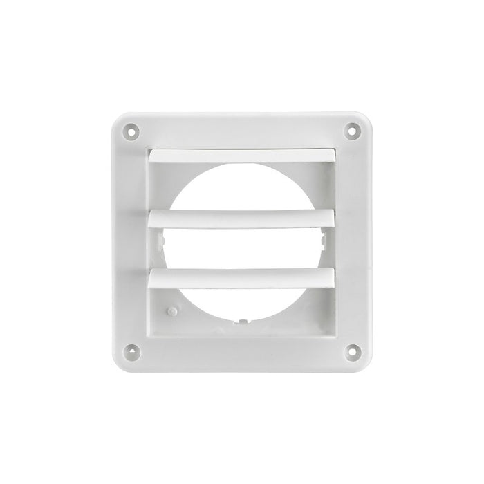 Lambro 2676W Louvered Vent, 4 in L, 4.64 in W, Plastic, White, Wall Installation