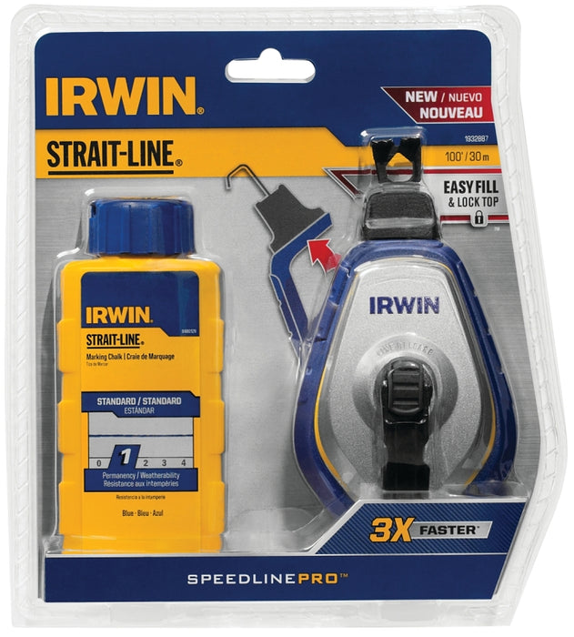 Irwin 1932887 Chalk Reel, 2 oz Chalk Capacity, 100 ft L Line, 3:1 Gear Ratio