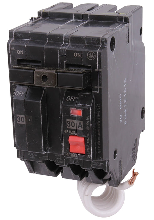 GE THQL2130GFTP Feeder Circuit Breaker, Thermal Magnetic, 30 A, 2-Pole, 120/240 V, Non-Interchangeable Trip, Plug