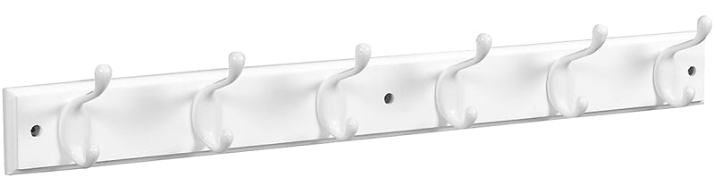 National Hardware B8170 Series S827-071 Hook Rail, Wall Mounting, 27 in L x 0.6 in W x 2.75 in H Dimensions, White, Wood