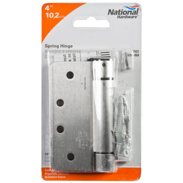 National Hardware N350-868 Spring Hinge, 4 in L Dimensions, Steel, Satin Nickel, 37 lb For: Hinge Cutout and Fire Doors