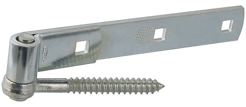 National Hardware N129-726 Hook/Strap Hinge, 10 in L x 1-1/4 in W Dimensions, 0.22 in Thick Leaf, Steel, Zinc, Screw