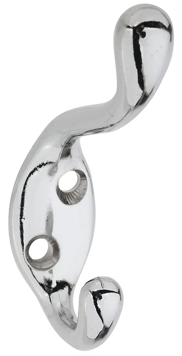 National Hardware V166 N273-516 Coat and Hat Hook, 75 lb, 2-Hook, Zinc, Chrome