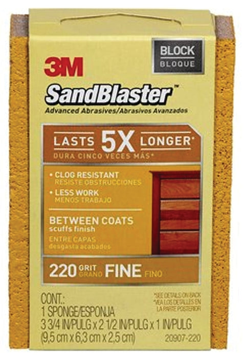 Scotch 20907-220 Sanding Sponge, Gold, 4-1/2 in L, 2-1/2 in W, 220 Grit, Fine, Aluminum Oxide Abrasive