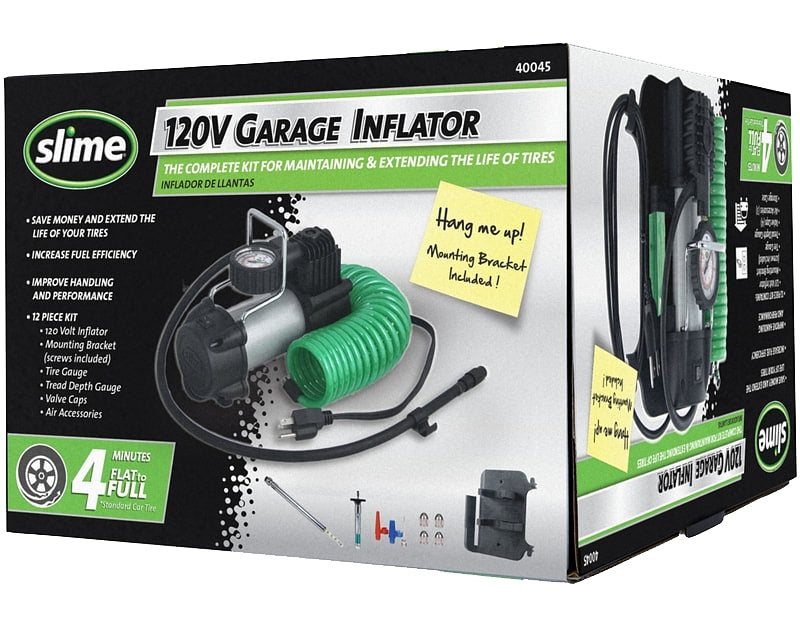 Slime 40045 Garage Tire Inflator, 120 V, 0 to 150 psi Pressure, Dial Gauge