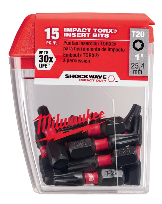 Milwaukee SHOCKWAVE 48-32-5011 Insert Bit, T20 Drive, Torx Drive, 1/4 in Shank, Hex Shank, 1 in L, S2 Steel