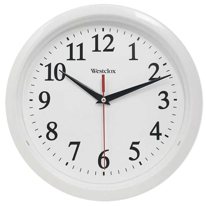 Westclox 461761 Clock, 10 in Dia, Round, White Frame, Plastic Clock Face, Analog