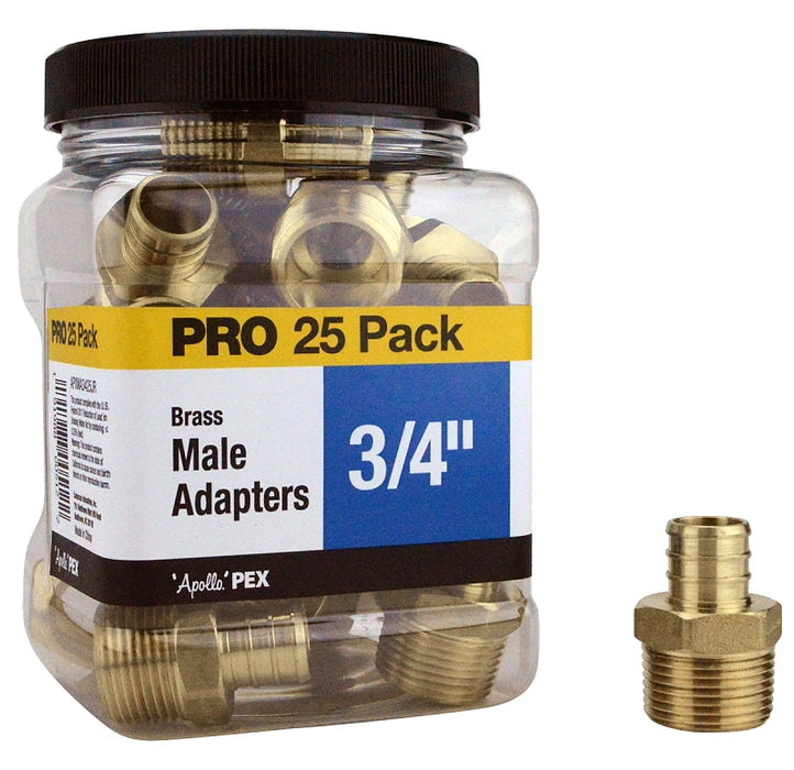 Apollo APXMA3425JR Pipe Adapter, 3/4 in, Barb x MPT, Brass, 200 psi Pressure